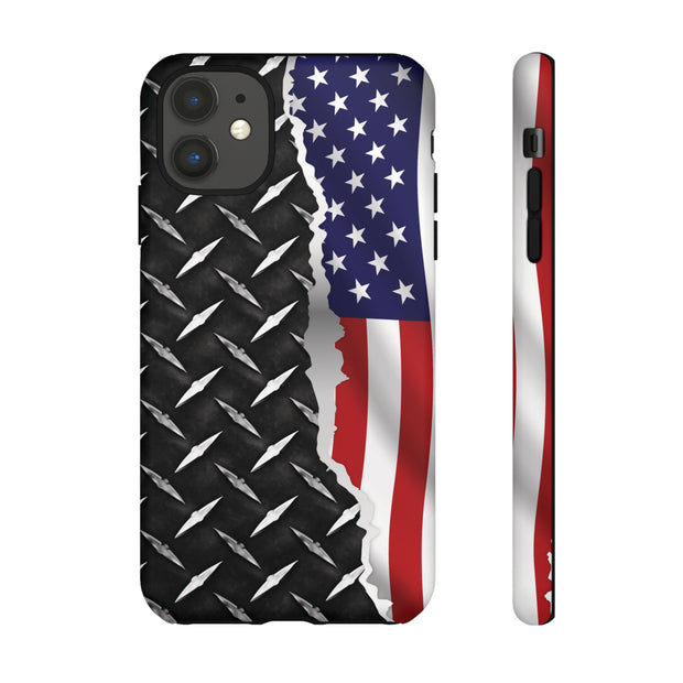 American Flag & Diamond Plate Phone Case - Durable Protection for Patriotic Spirit - Tough Cases