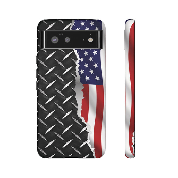 American Flag & Diamond Plate Phone Case - Durable Protection for Patriotic Spirit - Tough Cases
