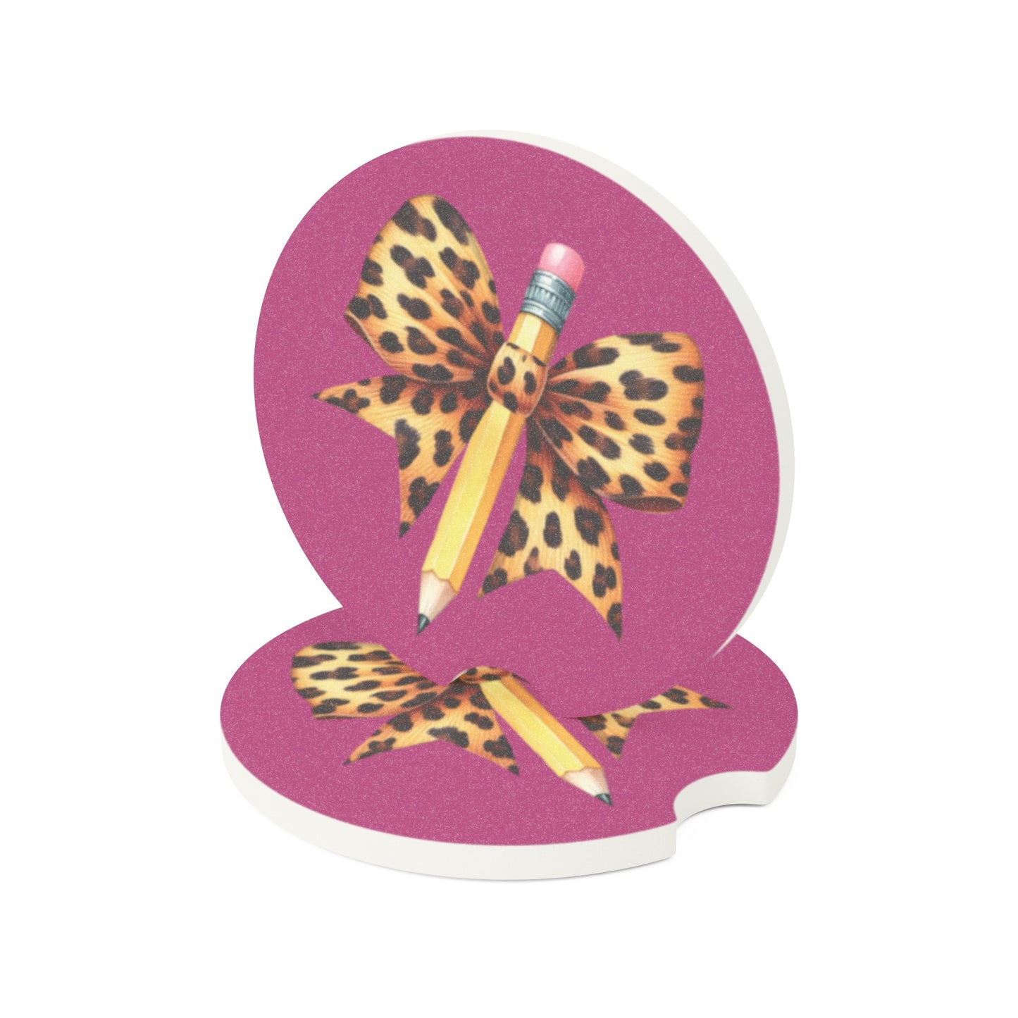 Leopard Bow Teacher Soapstone Car Coaster