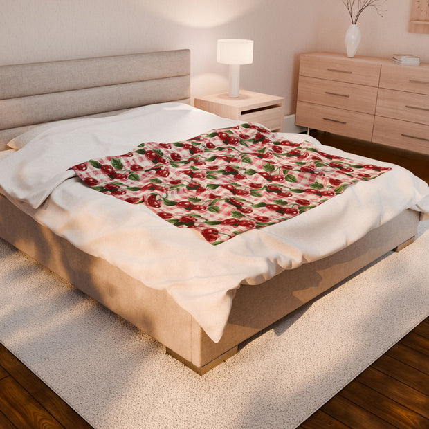 Cherry Plaid Velveteen Plush Blanket - Cozy Home Décor for All Seasons