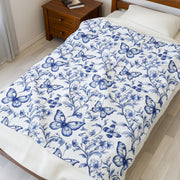 Butterfly Floral Velveteen Plush Blanket - Cozy Light Blue Throw for Home Decor, Gift for Any Occasion
