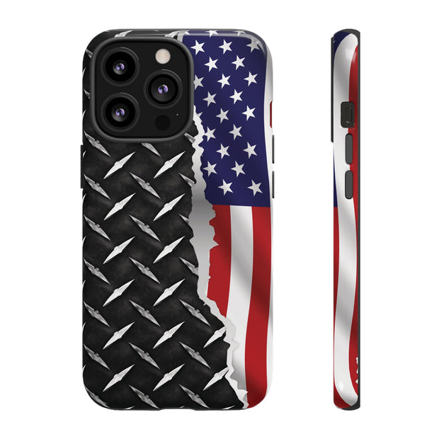 American Flag & Diamond Plate Phone Case - Durable Protection for Patriotic Spirit - Tough Cases