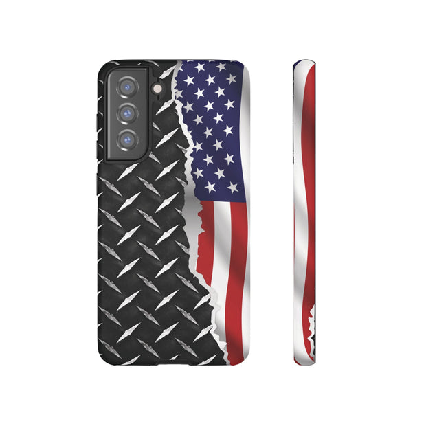 American Flag & Diamond Plate Phone Case - Durable Protection for Patriotic Spirit - Tough Cases