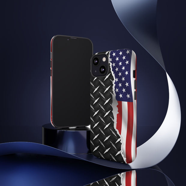 American Flag & Diamond Plate Phone Case - Durable Protection for Patriotic Spirit - Tough Cases