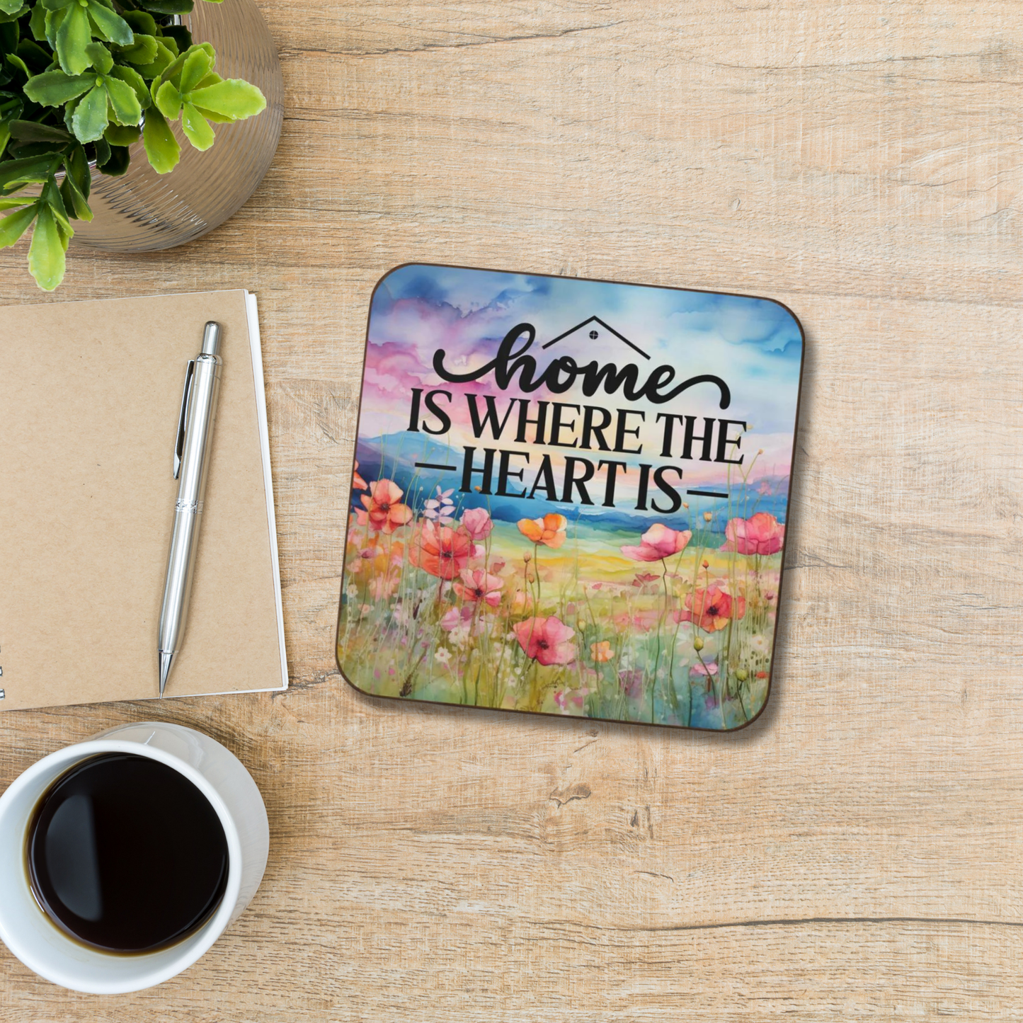 Home is Where the Heart is Hardboard Back Coaster