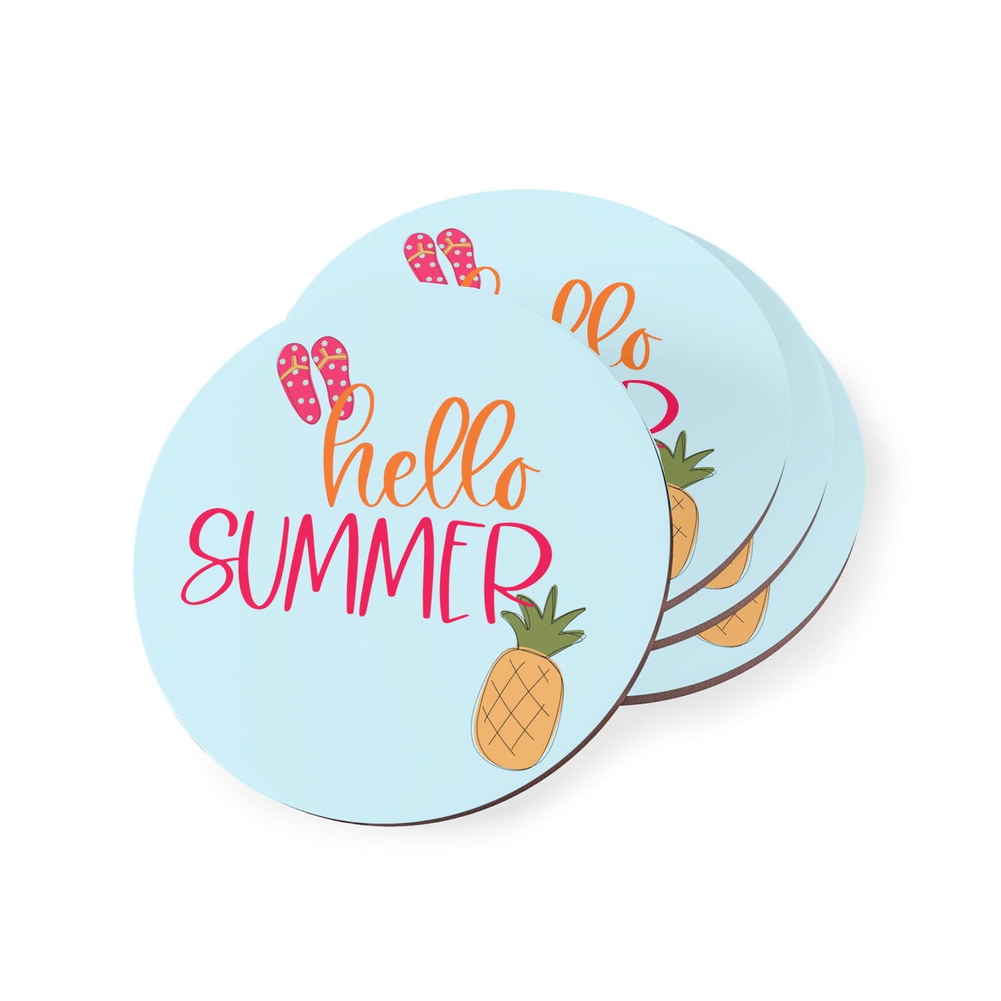 Hello Summer w/ Flip Flops & Pineapple Round Coasters