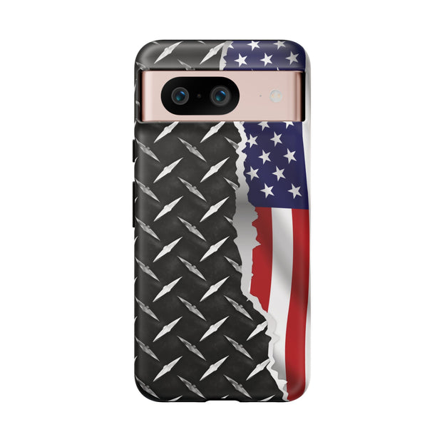 American Flag & Diamond Plate Phone Case - Durable Protection for Patriotic Spirit - Tough Cases