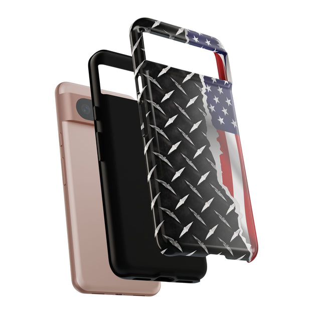 American Flag & Diamond Plate Phone Case - Durable Protection for Patriotic Spirit - Tough Cases