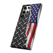 American Flag & Diamond Plate Phone Case - Durable Protection for Patriotic Spirit - Tough Cases