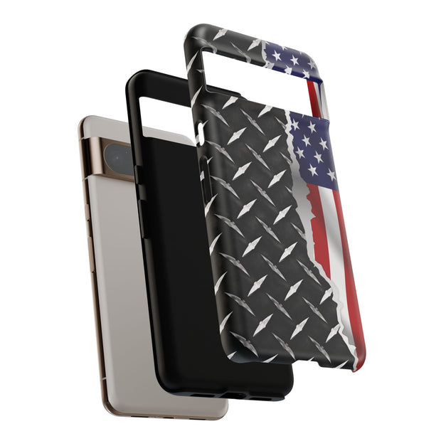 American Flag & Diamond Plate Phone Case - Durable Protection for Patriotic Spirit - Tough Cases