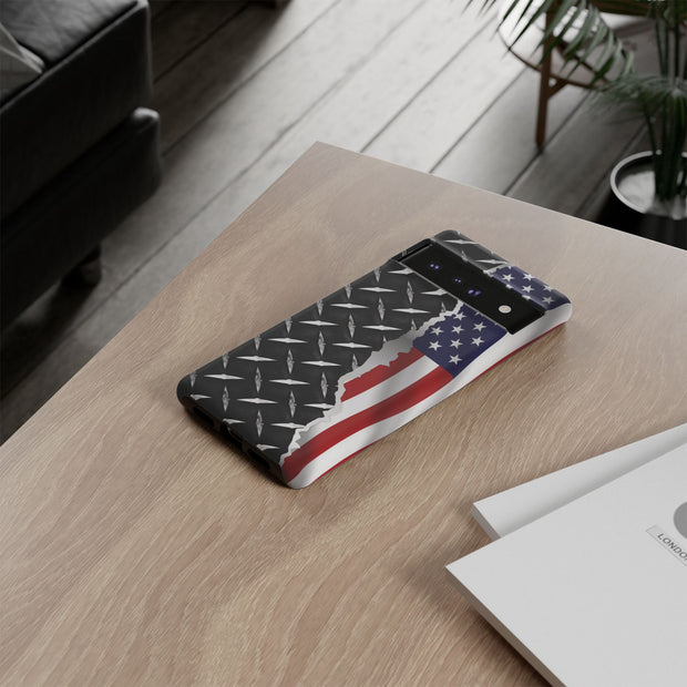 American Flag & Diamond Plate Phone Case - Durable Protection for Patriotic Spirit - Tough Cases