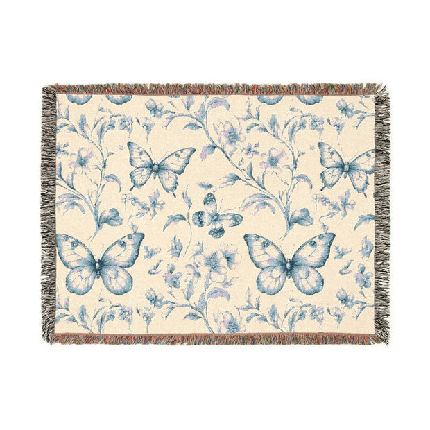 Floral Butterfly Chinoiserie Woven Blanket - Cozy Home Decor for All Occasions