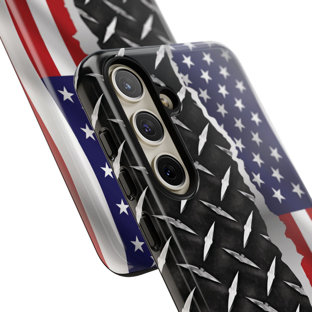 American Flag & Diamond Plate Phone Case - Durable Protection for Patriotic Spirit - Tough Cases
