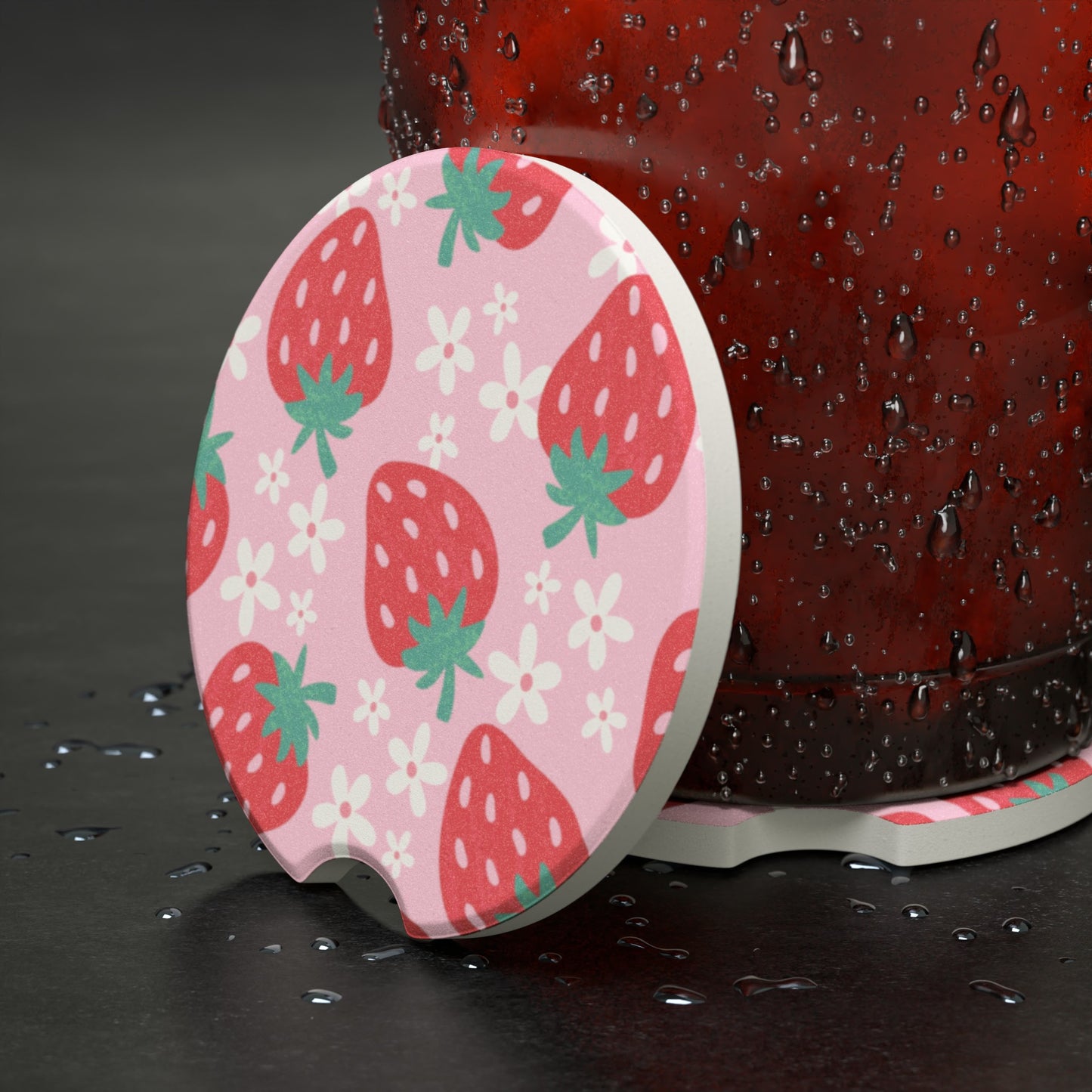 Strawberries & While flowers Soapstone Car Coaster