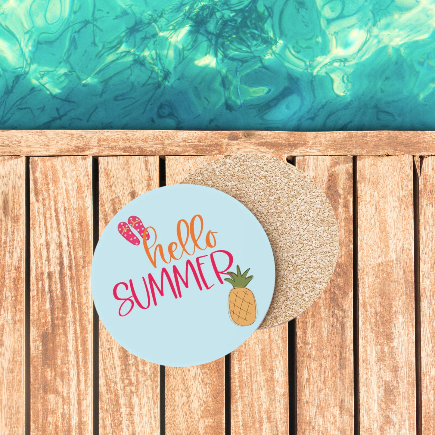 Hello Summer w/ Flip Flops & Pineapple Round Coasters