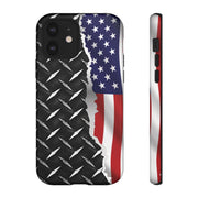 American Flag & Diamond Plate Phone Case - Durable Protection for Patriotic Spirit - Tough Cases