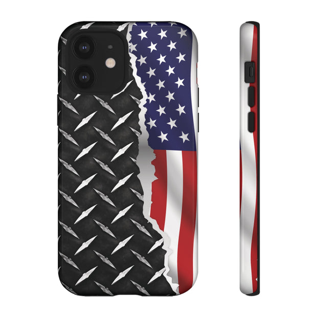 American Flag & Diamond Plate Phone Case - Durable Protection for Patriotic Spirit - Tough Cases