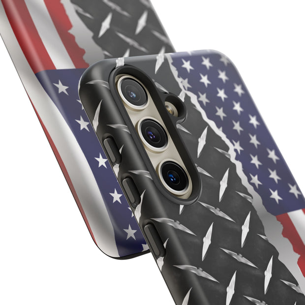 American Flag & Diamond Plate Phone Case - Durable Protection for Patriotic Spirit - Tough Cases