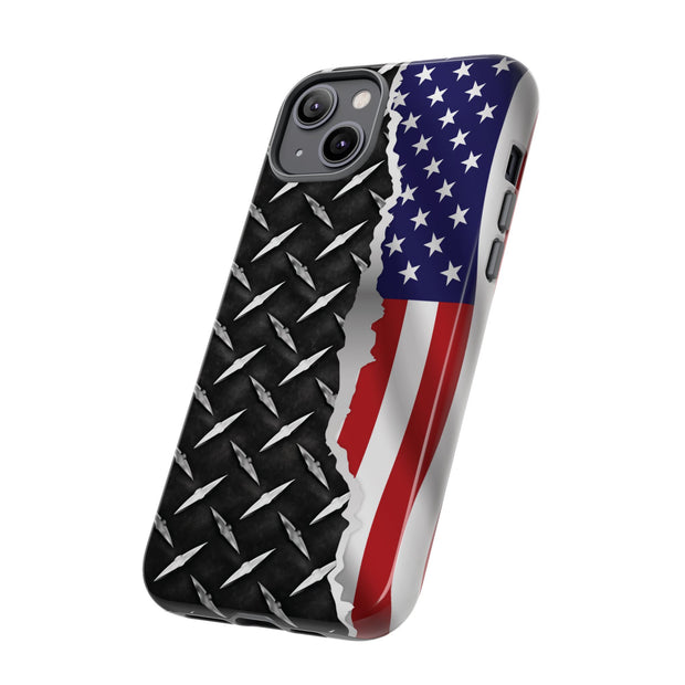 American Flag & Diamond Plate Phone Case - Durable Protection for Patriotic Spirit - Tough Cases