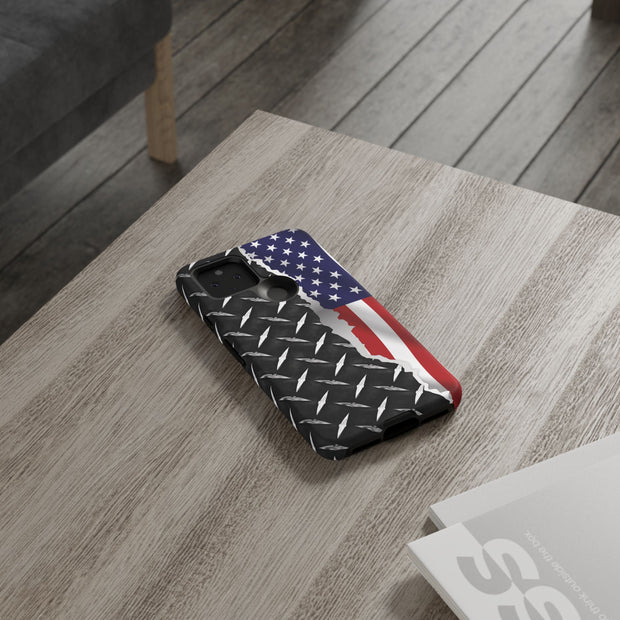 American Flag & Diamond Plate Phone Case - Durable Protection for Patriotic Spirit - Tough Cases