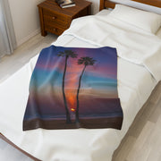 Tropical Sunset Velveteen Plush Blanket - Cozy Beach Vibes for Home Decor