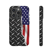 American Flag & Diamond Plate Phone Case - Durable Protection for Patriotic Spirit - Tough Cases