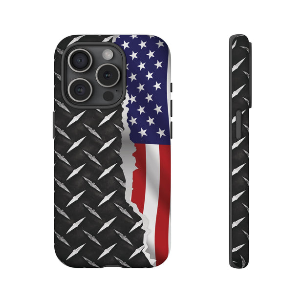 American Flag & Diamond Plate Phone Case - Durable Protection for Patriotic Spirit - Tough Cases