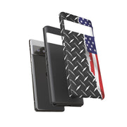 American Flag & Diamond Plate Phone Case - Durable Protection for Patriotic Spirit - Tough Cases