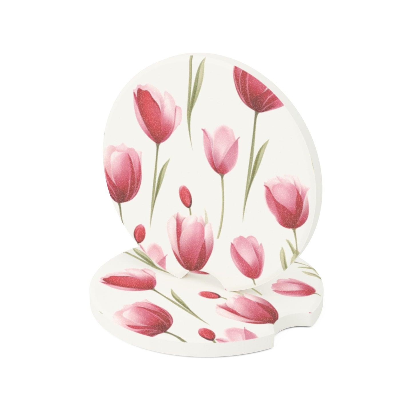 Pink Tulips Soapstone Car Coaster