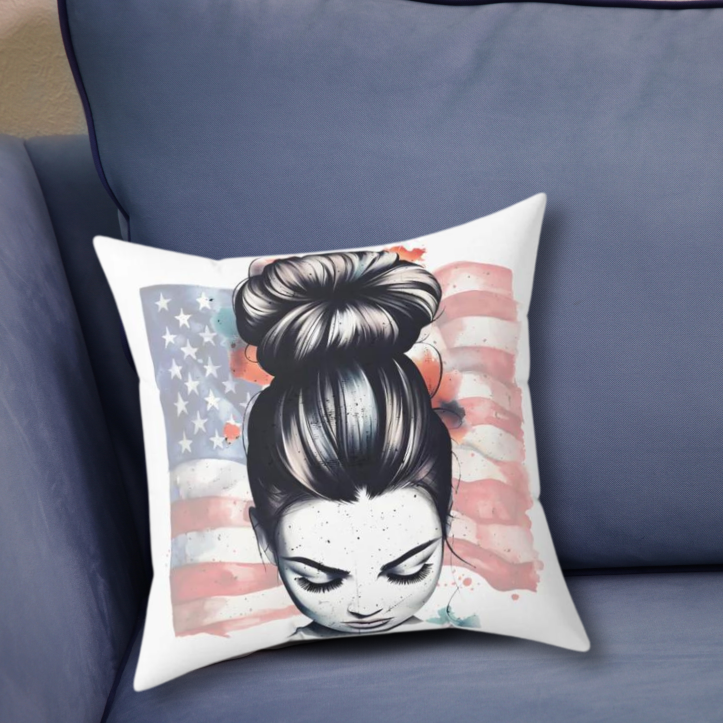 MOM Life with American Flag - Spun Polyester Square Pillow