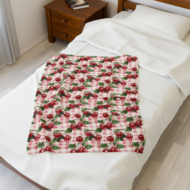 Cherry Plaid Velveteen Plush Blanket - Cozy Home Décor for All Seasons