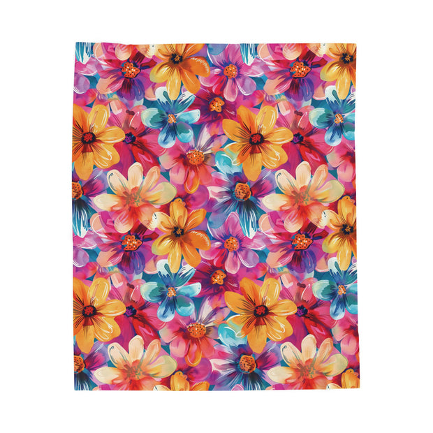 Vibrant Floral Velveteen Plush Blanket - Cozy Home Decor