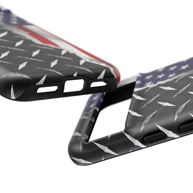 American Flag & Diamond Plate Phone Case - Durable Protection for Patriotic Spirit - Tough Cases