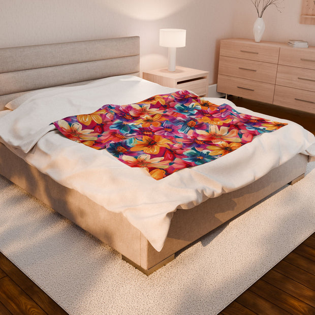 Vibrant Floral Velveteen Plush Blanket - Cozy Home Decor