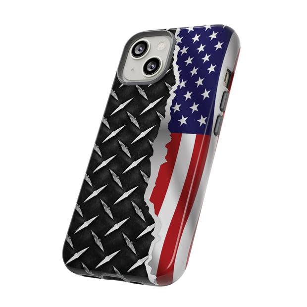 American Flag & Diamond Plate Phone Case - Durable Protection for Patriotic Spirit - Tough Cases