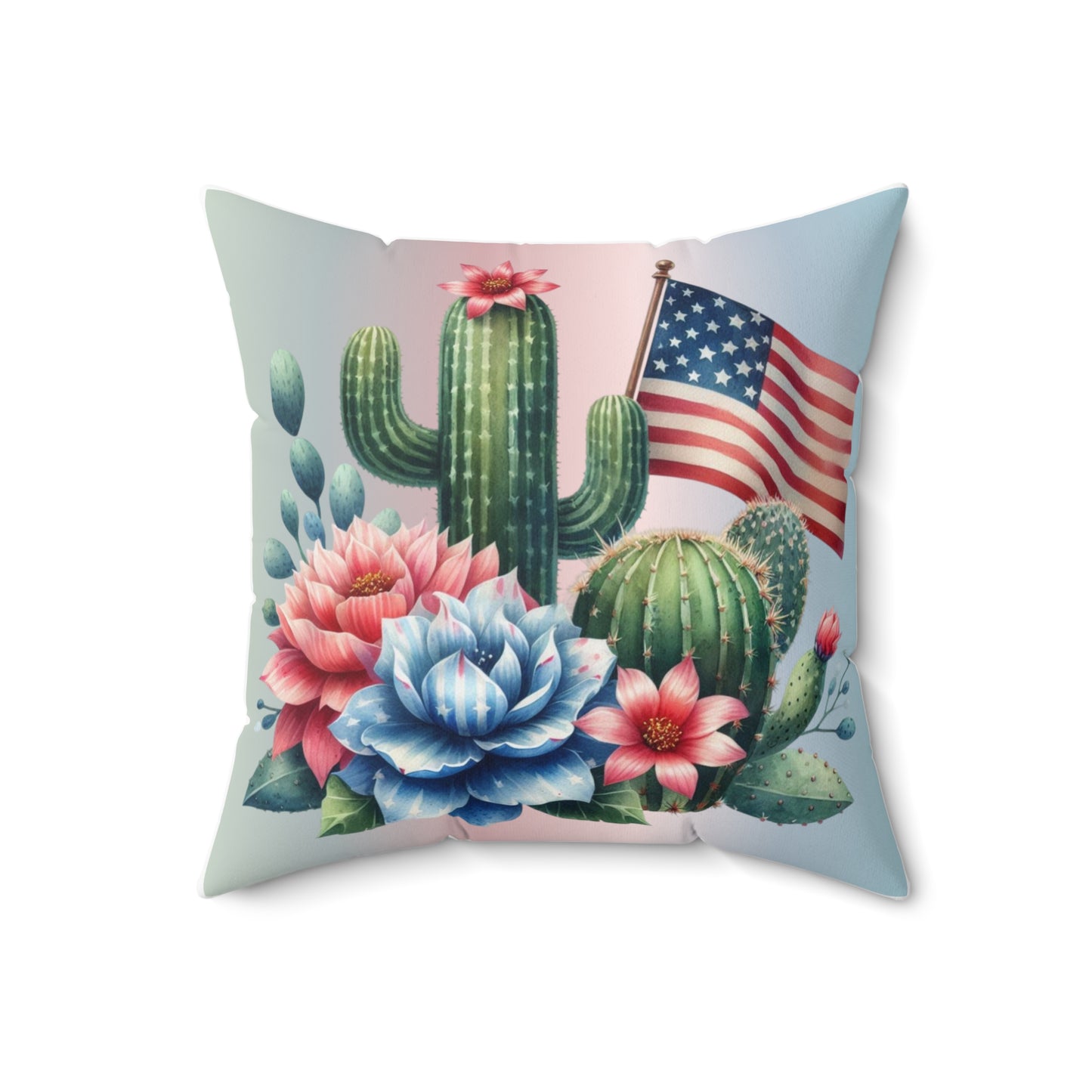 Patriotic Cactus Spun Polyester Square Pillow