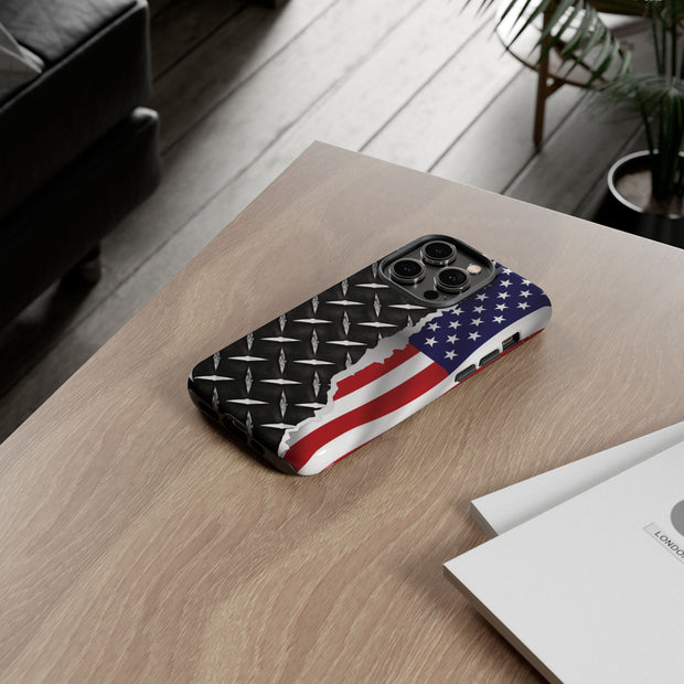 American Flag & Diamond Plate Phone Case - Durable Protection for Patriotic Spirit - Tough Cases