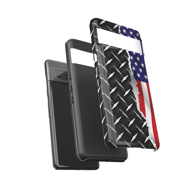 American Flag & Diamond Plate Phone Case - Durable Protection for Patriotic Spirit - Tough Cases