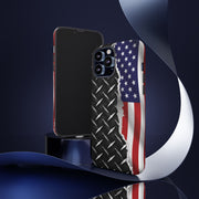 American Flag & Diamond Plate Phone Case - Durable Protection for Patriotic Spirit - Tough Cases