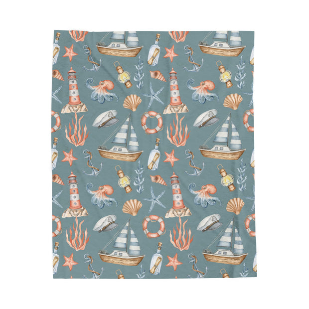 Nautical Velveteen Plush Blanket - Cozy Ocean-Inspired Throw for Beach Lovers