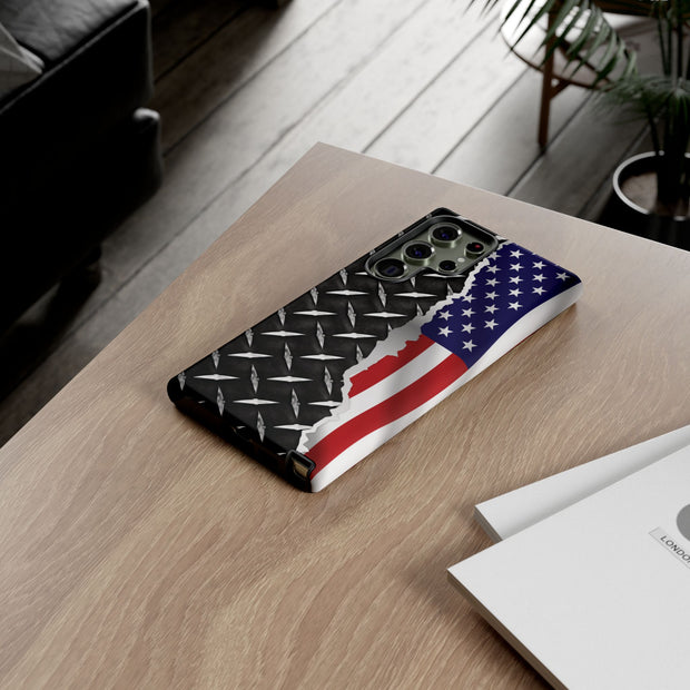 American Flag & Diamond Plate Phone Case - Durable Protection for Patriotic Spirit - Tough Cases