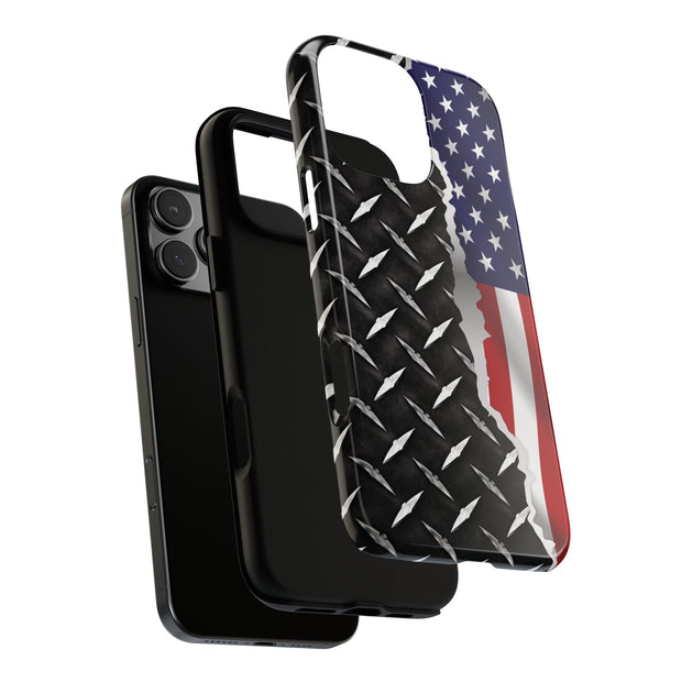 American Flag & Diamond Plate Phone Case - Durable Protection for Patriotic Spirit - Tough Cases