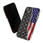 American Flag & Diamond Plate Phone Case - Durable Protection for Patriotic Spirit - Tough Cases