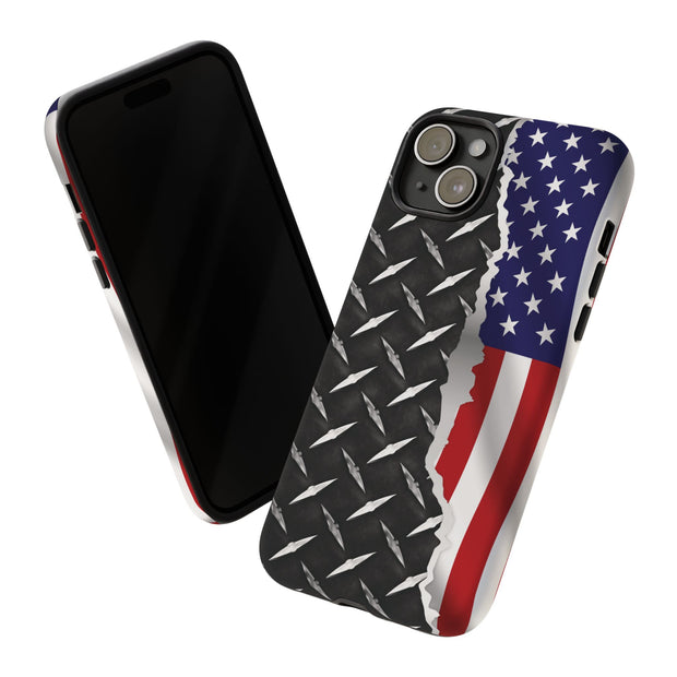 American Flag & Diamond Plate Phone Case - Durable Protection for Patriotic Spirit - Tough Cases