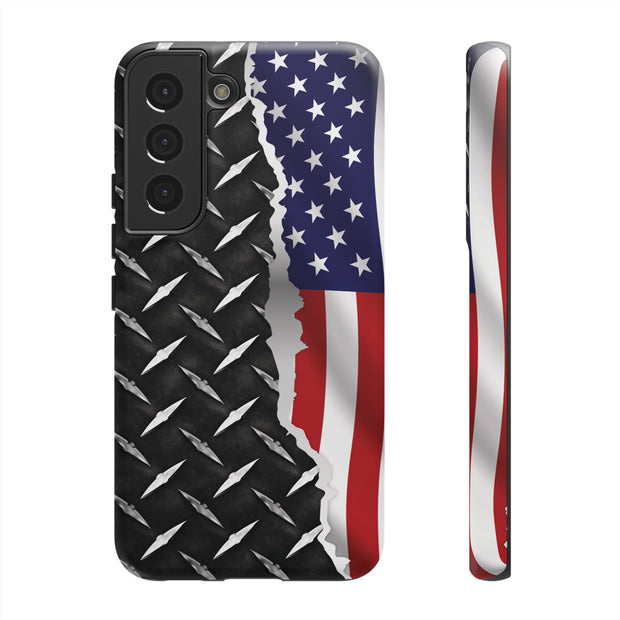 American Flag & Diamond Plate Phone Case - Durable Protection for Patriotic Spirit - Tough Cases