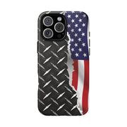 American Flag & Diamond Plate Phone Case - Durable Protection for Patriotic Spirit - Tough Cases