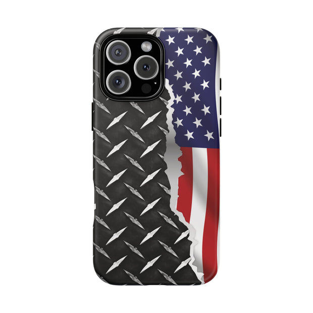 American Flag & Diamond Plate Phone Case - Durable Protection for Patriotic Spirit - Tough Cases