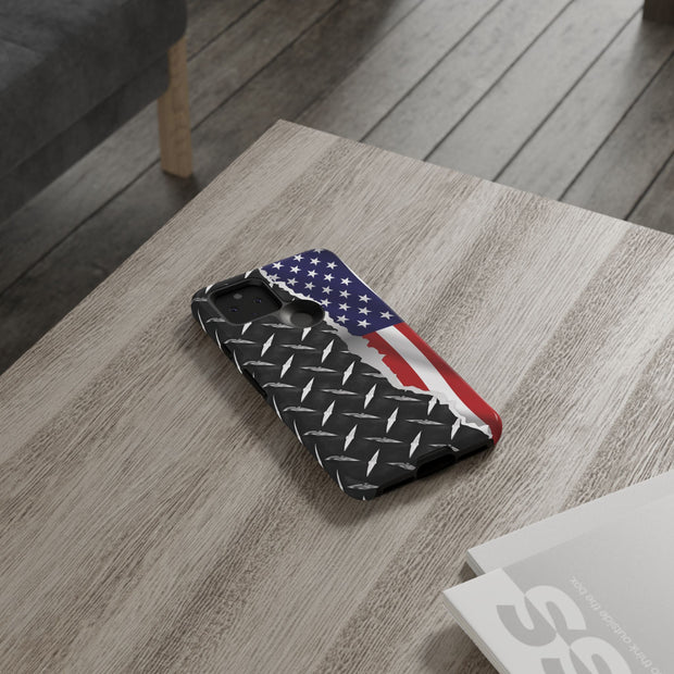 American Flag & Diamond Plate Phone Case - Durable Protection for Patriotic Spirit - Tough Cases