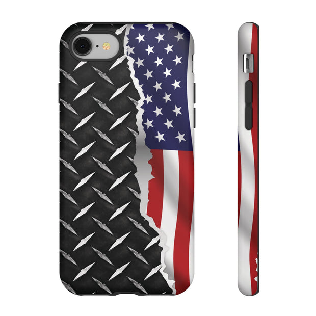 American Flag & Diamond Plate Phone Case - Durable Protection for Patriotic Spirit - Tough Cases