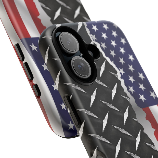American Flag & Diamond Plate Phone Case - Durable Protection for Patriotic Spirit - Tough Cases
